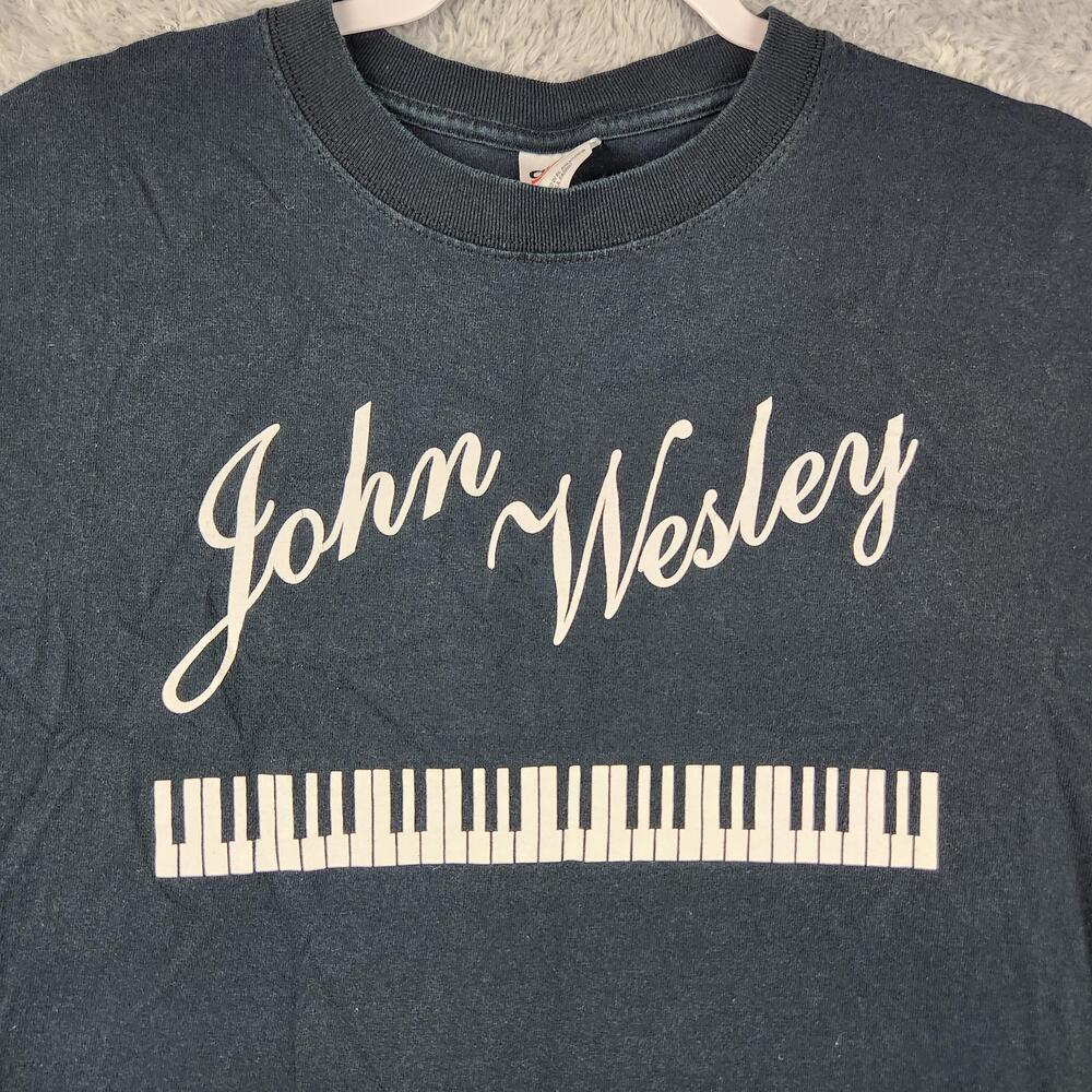 Vintage John Wesley Shirt Mens Large Blue Piano Keys Graphic Music Tee Band Y2k